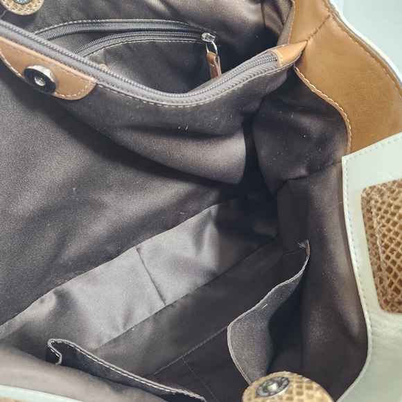 Coach penelope satchel purse ivory and brown silver hardware snake skin trim - Picture 10 of 16